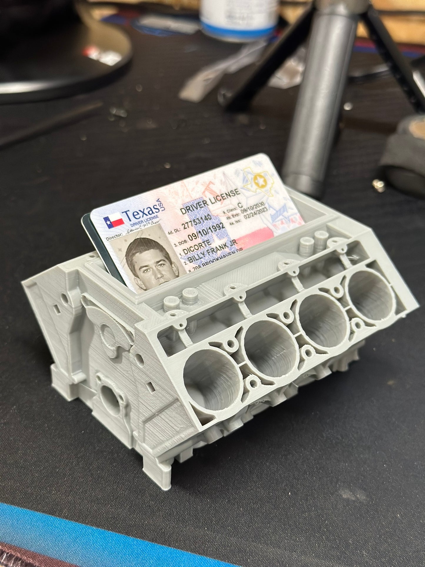 v8 engine block business card holder